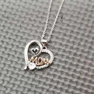 Silver Heart 'Mom' Pendant Necklace